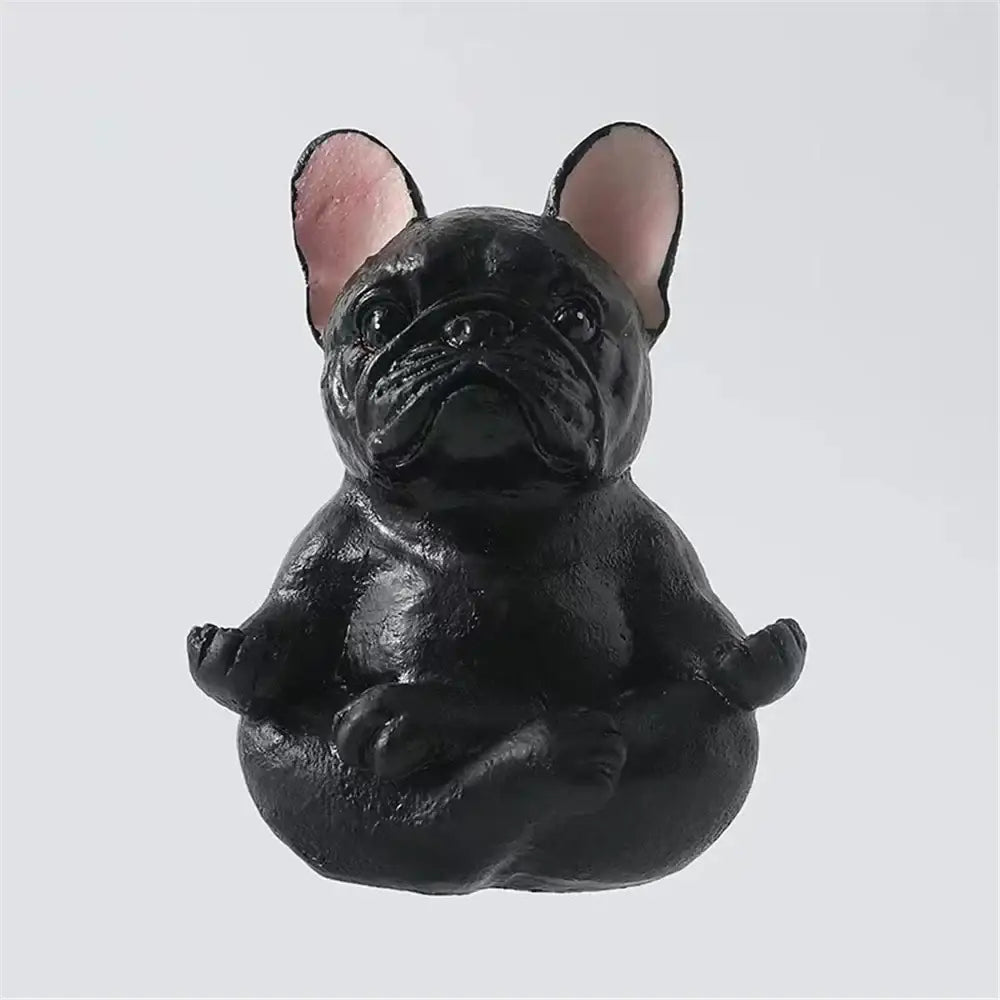 Black french bulldog resin statue with pink inner ears meditative pose decorbites bulldog resin garden decor set