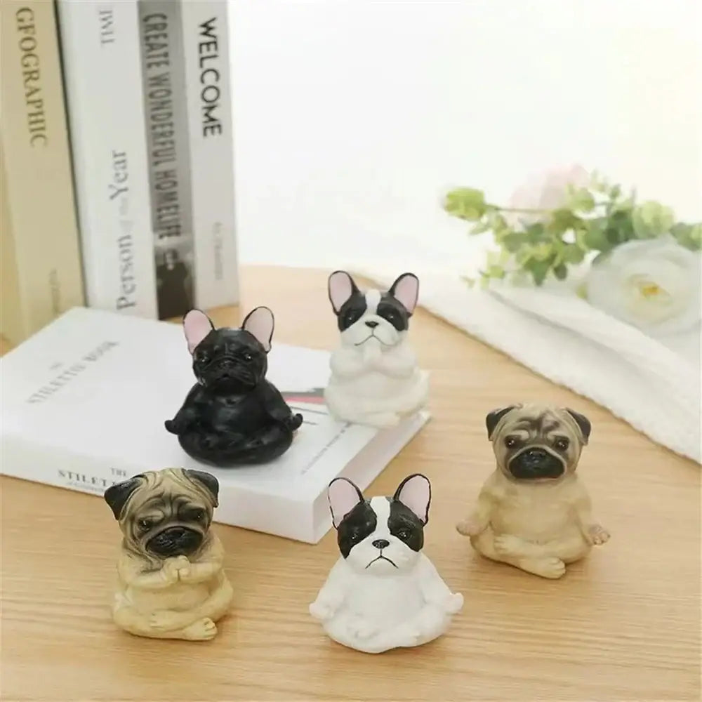 Set of five meditative glossy french bulldog and pug resin statues by decorbites bulldog resin for garden decor