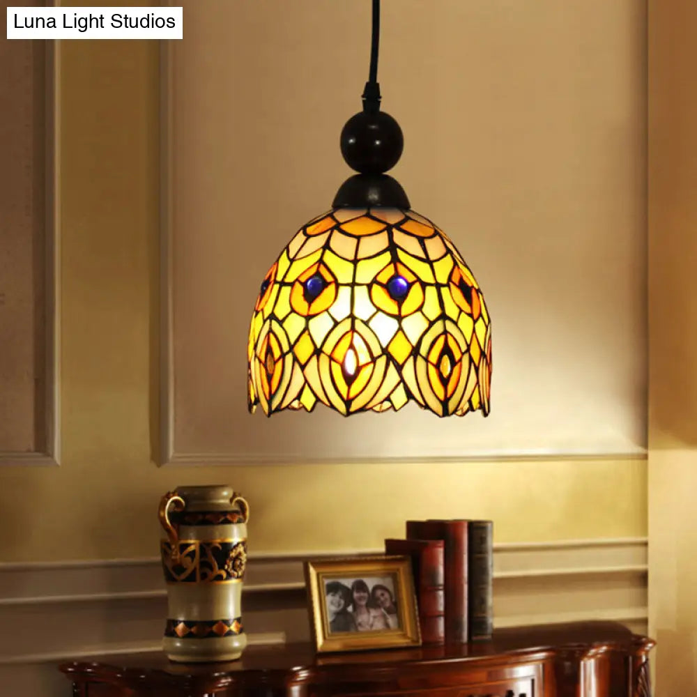 Mediteranean Dragonfly Cut Glass Pendant Lamp in Black/Red/Yellow - Perfect for Corridors