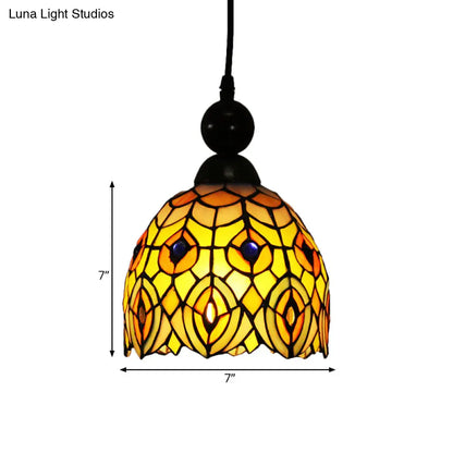 Mediteranean Dragonfly Cut Glass Pendant Lamp in Black/Red/Yellow - Perfect for Corridors