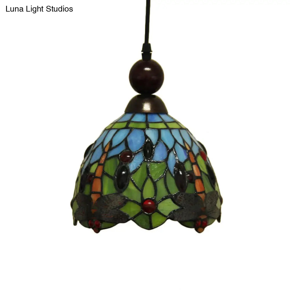 Mediteranean Dragonfly Cut Glass Pendant Lamp in Black/Red/Yellow - Perfect for Corridors