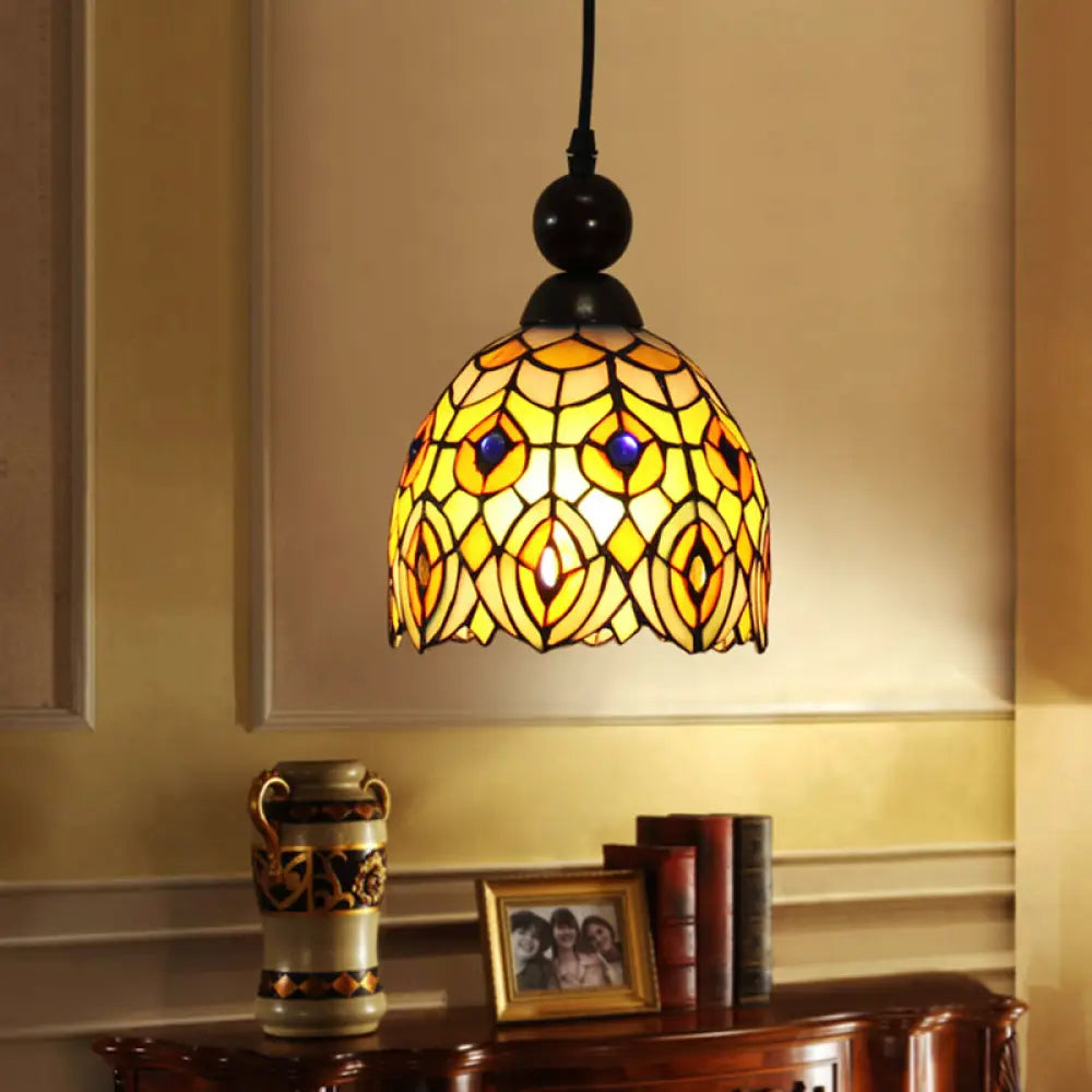 Mediteranean Dragonfly Cut Glass Pendant Lamp in Black/Red/Yellow - Perfect for Corridors