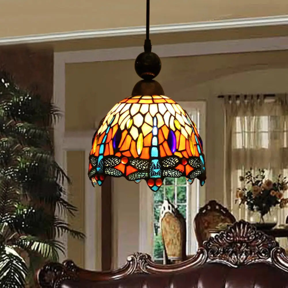 Mediteranean Dragonfly Cut Glass Pendant Lamp in Black/Red/Yellow - Perfect for Corridors