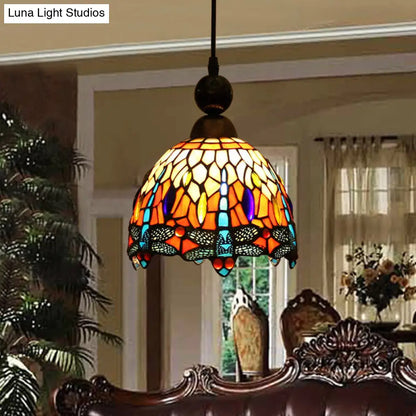 Mediteranean Dragonfly Cut Glass Pendant Lamp in Black/Red/Yellow - Perfect for Corridors