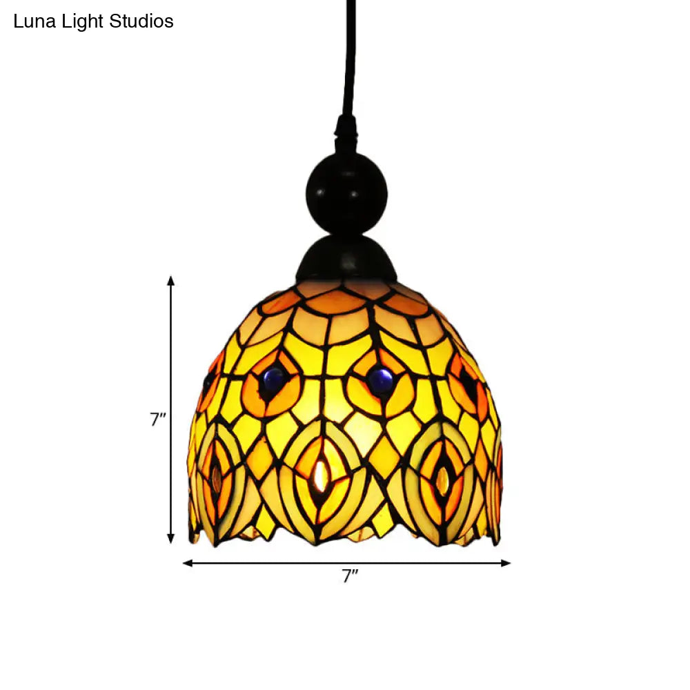 Mediteranean Dragonfly Cut Glass Pendant Lamp in Black/Red/Yellow - Perfect for Corridors