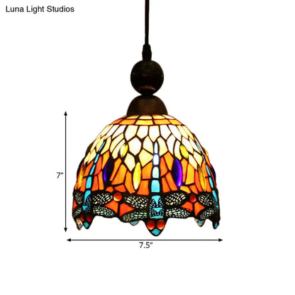 Mediteranean Dragonfly Cut Glass Pendant Lamp in Black/Red/Yellow - Perfect for Corridors