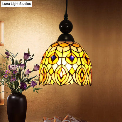 Mediteranean Dragonfly Cut Glass Pendant Lamp in Black/Red/Yellow - Perfect for Corridors