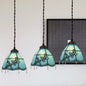 Mediterranean 3-Light Multi Pendant with Stained Glass Shades in Pink/Blue/Green