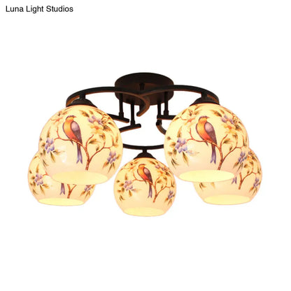 DecorBites™ DecorBites™ Mediterranean 5-Light Semi Flush Cut Glass Ceiling Lamp with Floral and Animal Motifs