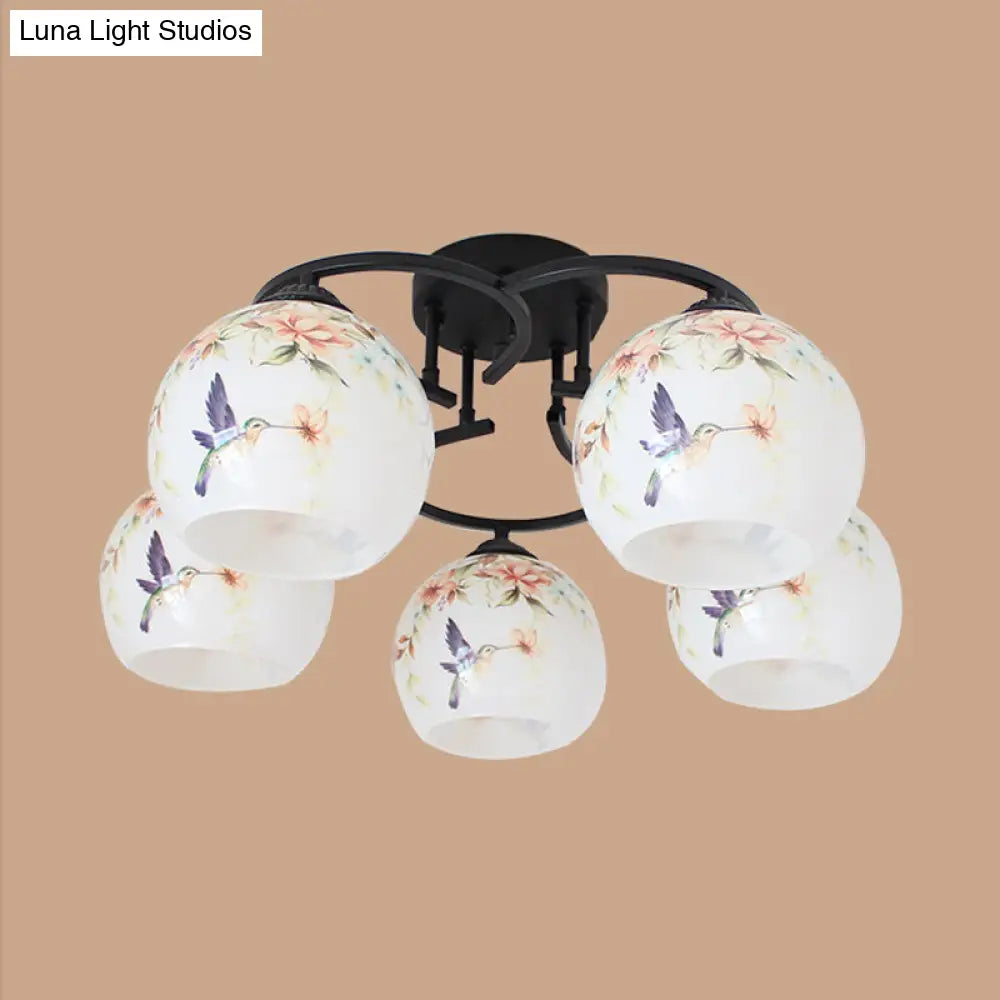 DecorBites™ DecorBites™ Mediterranean 5-Light Semi Flush Cut Glass Ceiling Lamp with Floral and Animal Motifs