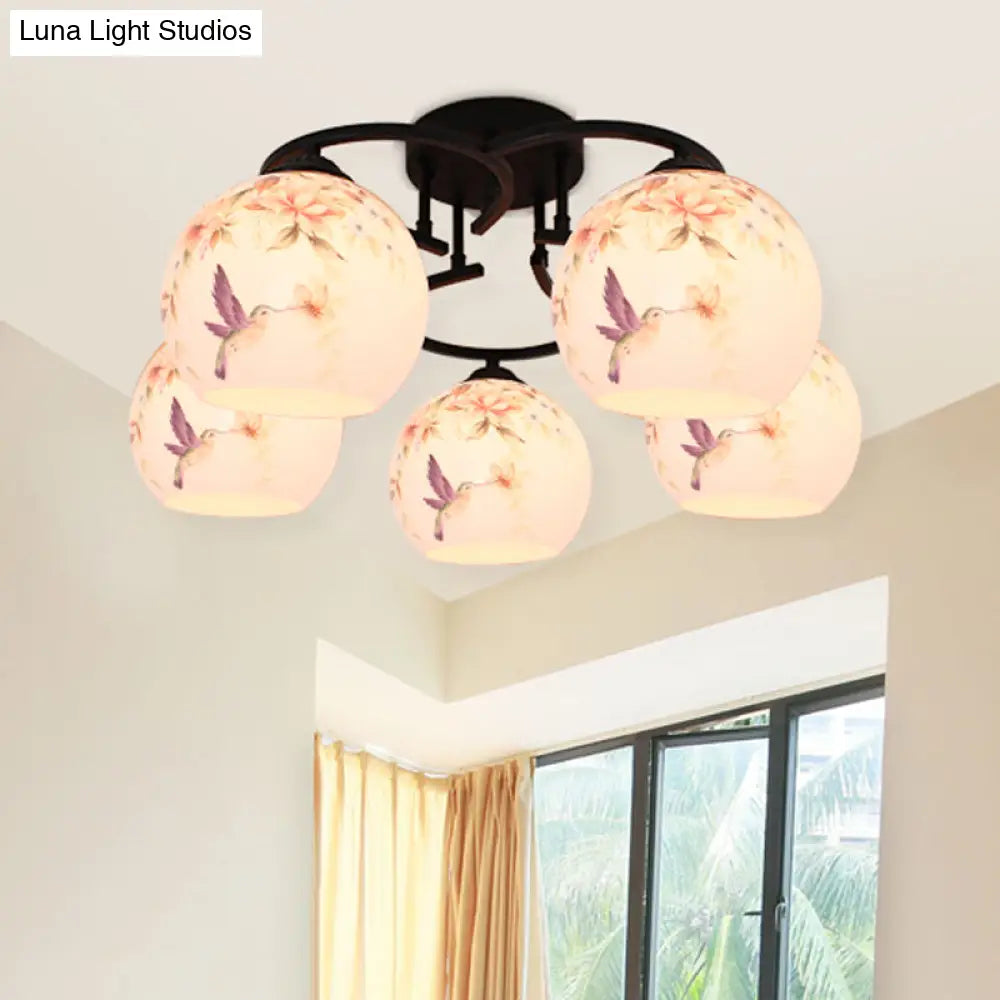 DecorBites™ DecorBites™ Mediterranean 5-Light Semi Flush Cut Glass Ceiling Lamp with Floral and Animal Motifs
