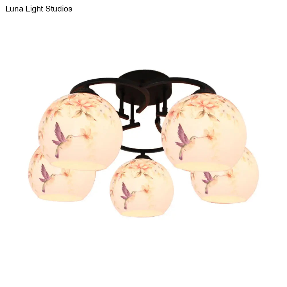 DecorBites™ DecorBites™ Mediterranean 5-Light Semi Flush Cut Glass Ceiling Lamp with Floral and Animal Motifs