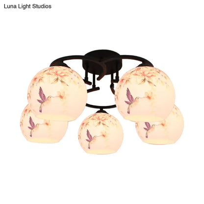 DecorBites™ DecorBites™ Mediterranean 5-Light Semi Flush Cut Glass Ceiling Lamp with Floral and Animal Motifs