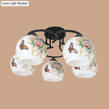 DecorBites™ DecorBites™ Mediterranean 5-Light Semi Flush Cut Glass Ceiling Lamp with Floral and Animal Motifs