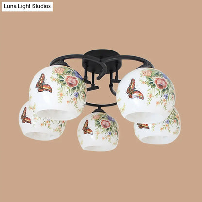 DecorBites™ DecorBites™ Mediterranean 5-Light Semi Flush Cut Glass Ceiling Lamp with Floral and Animal Motifs