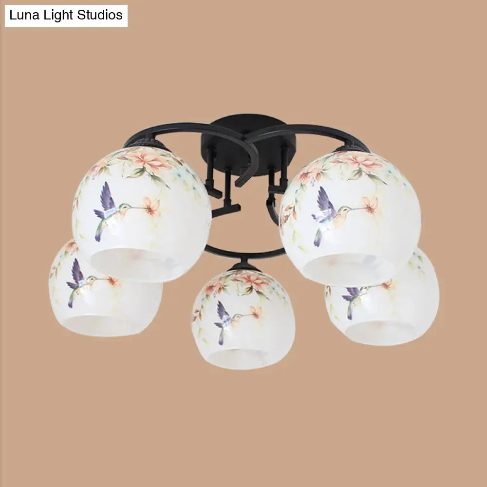DecorBites™ DecorBites™ Mediterranean 5-Light Semi Flush Cut Glass Ceiling Lamp with Floral and Animal Motifs