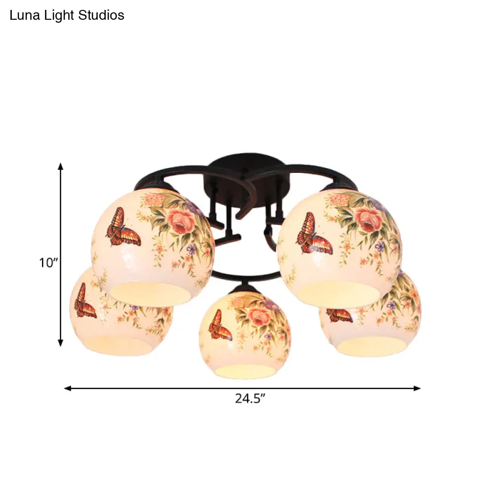 DecorBites™ DecorBites™ Mediterranean 5-Light Semi Flush Cut Glass Ceiling Lamp with Floral and Animal Motifs