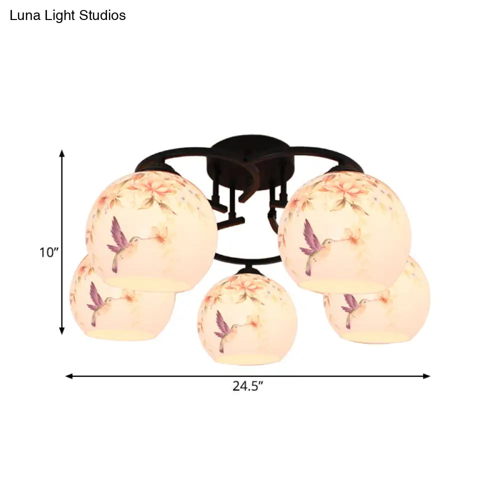 DecorBites™ DecorBites™ Mediterranean 5-Light Semi Flush Cut Glass Ceiling Lamp with Floral and Animal Motifs