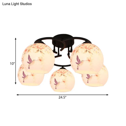 DecorBites™ DecorBites™ Mediterranean 5-Light Semi Flush Cut Glass Ceiling Lamp with Floral and Animal Motifs