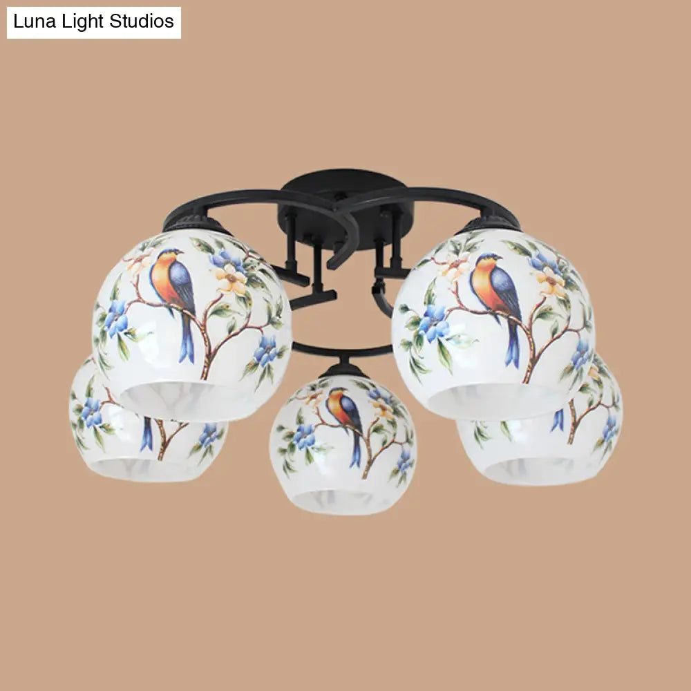 DecorBites™ DecorBites™ Mediterranean 5-Light Semi Flush Cut Glass Ceiling Lamp with Floral and Animal Motifs