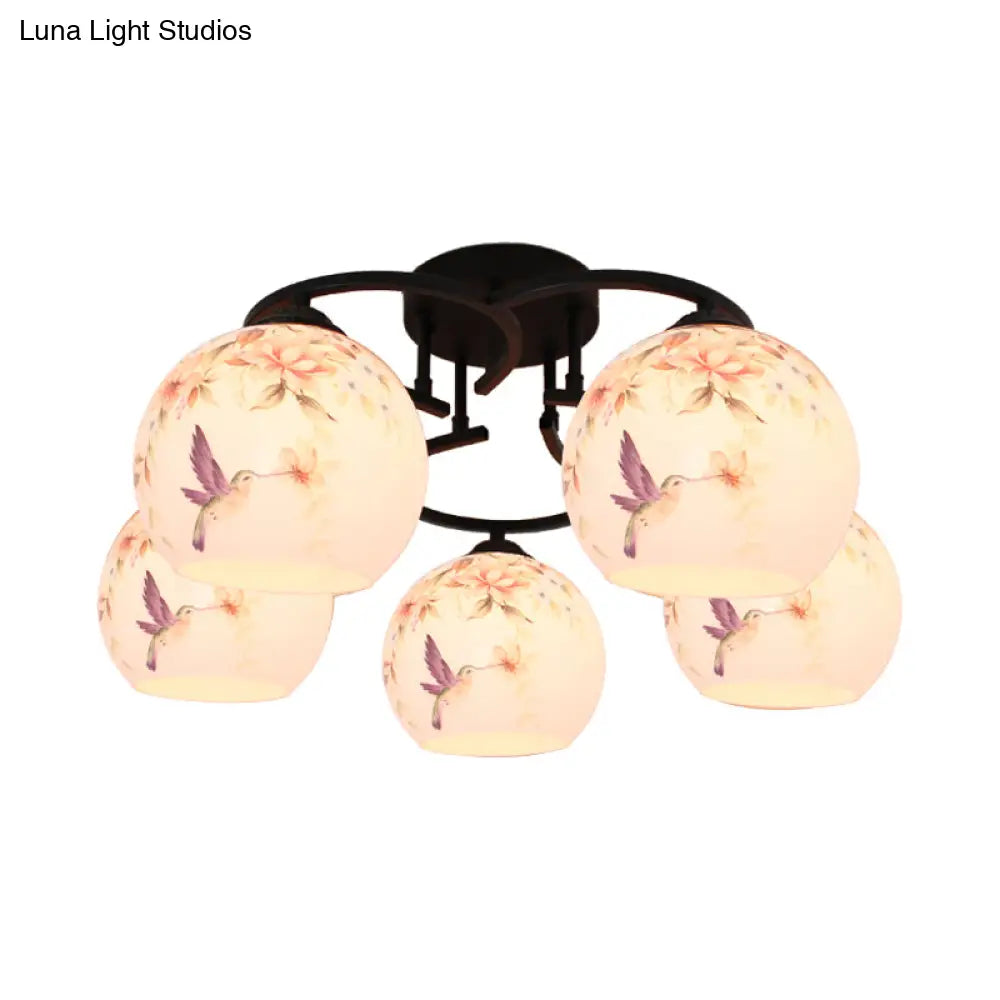 DecorBites™ DecorBites™ Mediterranean 5-Light Semi Flush Cut Glass Ceiling Lamp with Floral and Animal Motifs