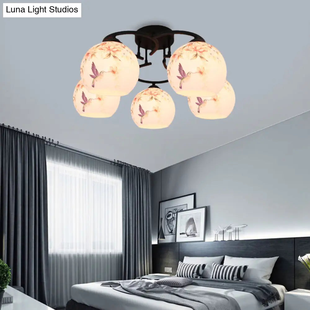 DecorBites™ DecorBites™ Mediterranean 5-Light Semi Flush Cut Glass Ceiling Lamp with Floral and Animal Motifs