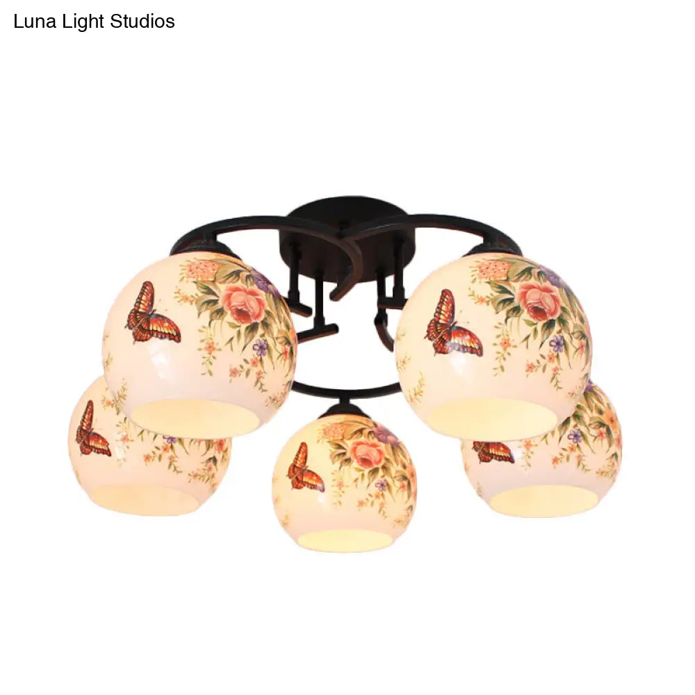DecorBites™ DecorBites™ Mediterranean 5-Light Semi Flush Cut Glass Ceiling Lamp with Floral and Animal Motifs