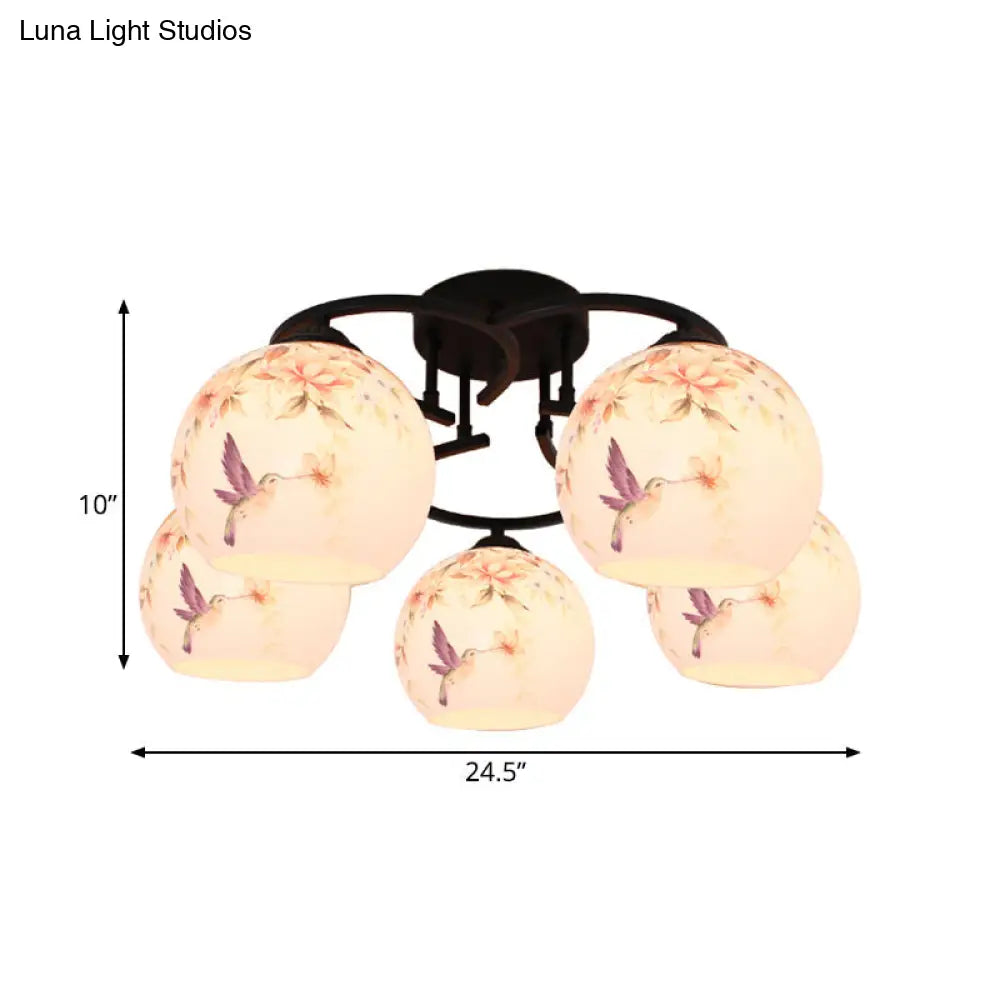 DecorBites™ DecorBites™ Mediterranean 5-Light Semi Flush Cut Glass Ceiling Lamp with Floral and Animal Motifs