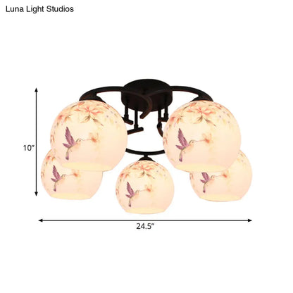 DecorBites™ DecorBites™ Mediterranean 5-Light Semi Flush Cut Glass Ceiling Lamp with Floral and Animal Motifs