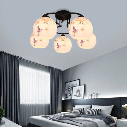 DecorBites™ DecorBites™ Mediterranean 5-Light Semi Flush Cut Glass Ceiling Lamp with Floral and Animal Motifs