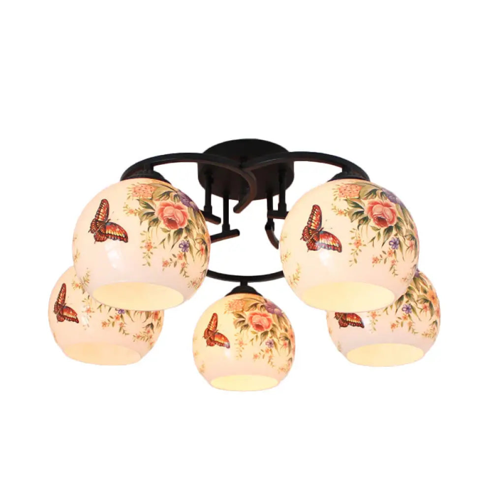 DecorBites™ DecorBites™ Mediterranean 5-Light Semi Flush Cut Glass Ceiling Lamp with Floral and Animal Motifs