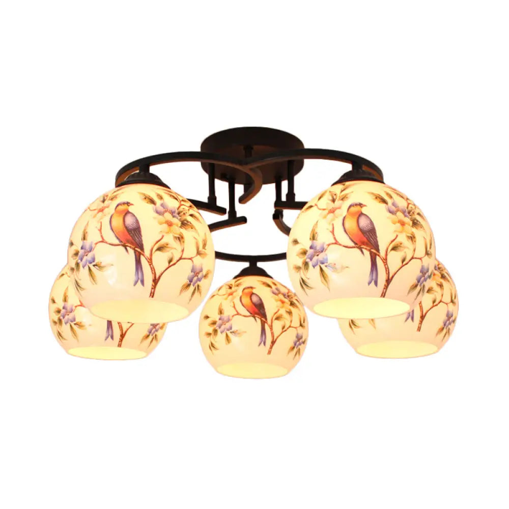DecorBites™ DecorBites™ Mediterranean 5-Light Semi Flush Cut Glass Ceiling Lamp with Floral and Animal Motifs
