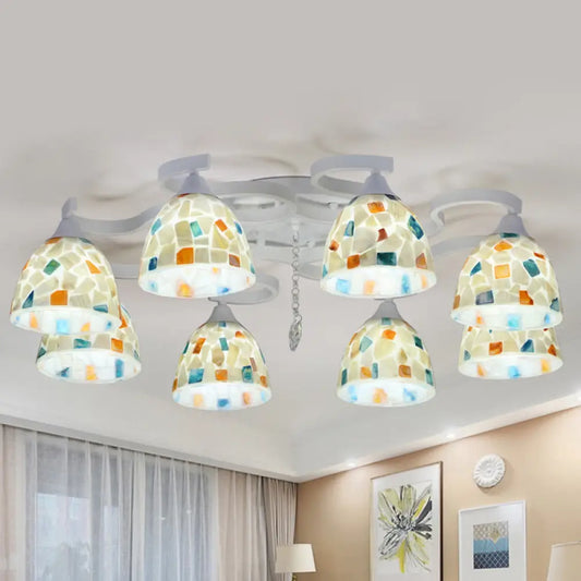 DecorBites™ DecorBites™ Mediterranean 8-Light White Semi Flush Mount Chandelier with Mosaic Tile and Bell Shell Accents