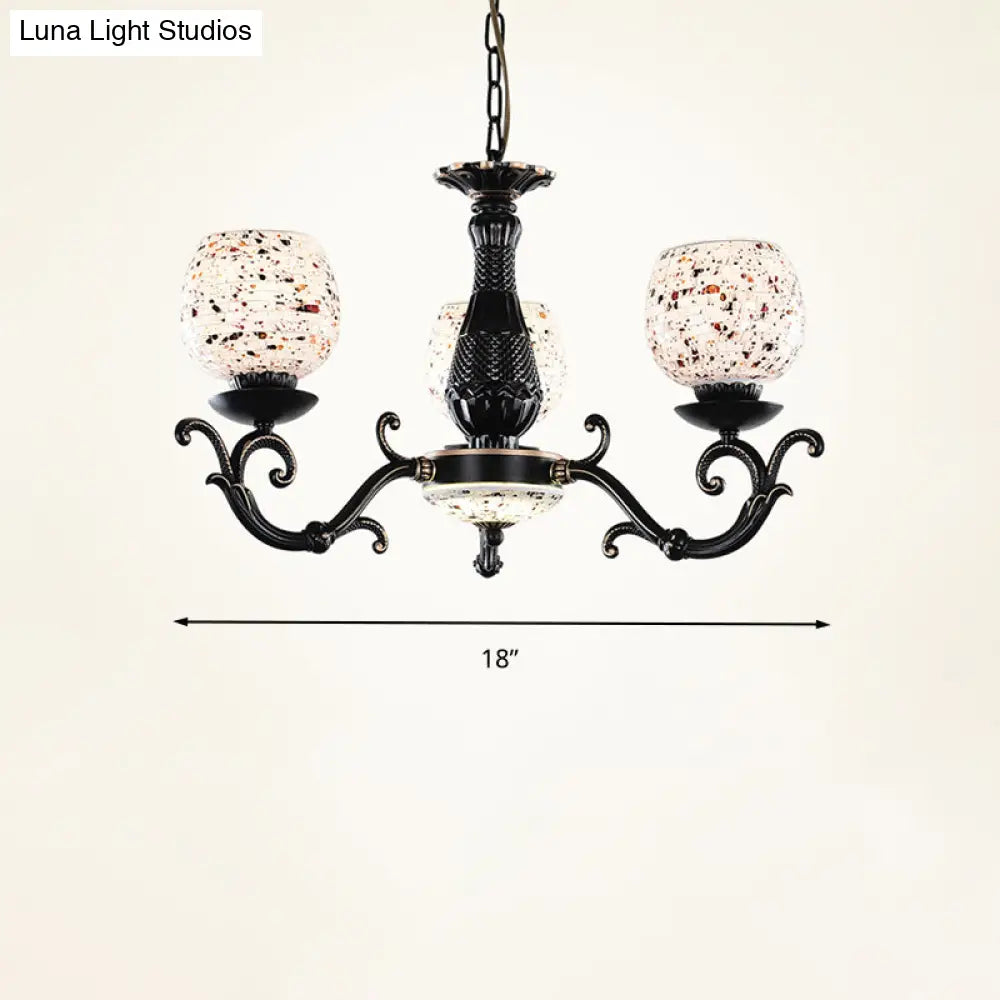 Mediterranean Arched Stained Glass Pendant Chandelier - 4/6/9 Lights, Black Finish