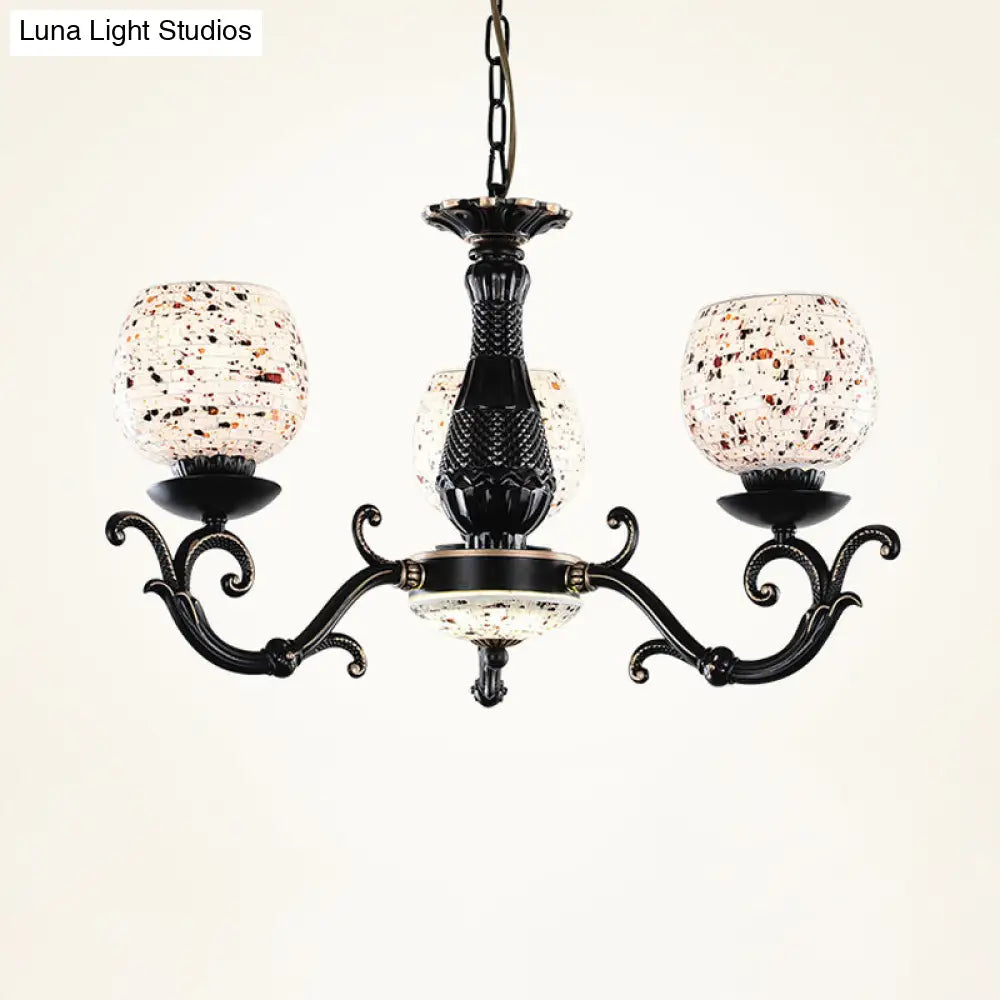 Mediterranean Arched Stained Glass Pendant Chandelier - 4/6/9 Lights, Black Finish