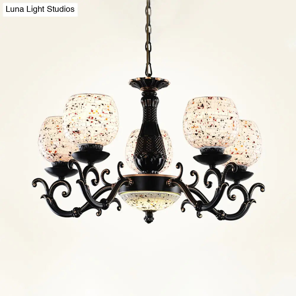 Mediterranean Arched Stained Glass Pendant Chandelier - 4/6/9 Lights, Black Finish