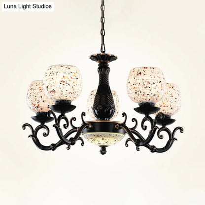 Mediterranean Arched Stained Glass Pendant Chandelier - 4/6/9 Lights, Black Finish