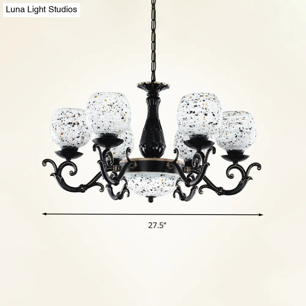 Mediterranean Arched Stained Glass Pendant Chandelier - 4/6/9 Lights, Black Finish