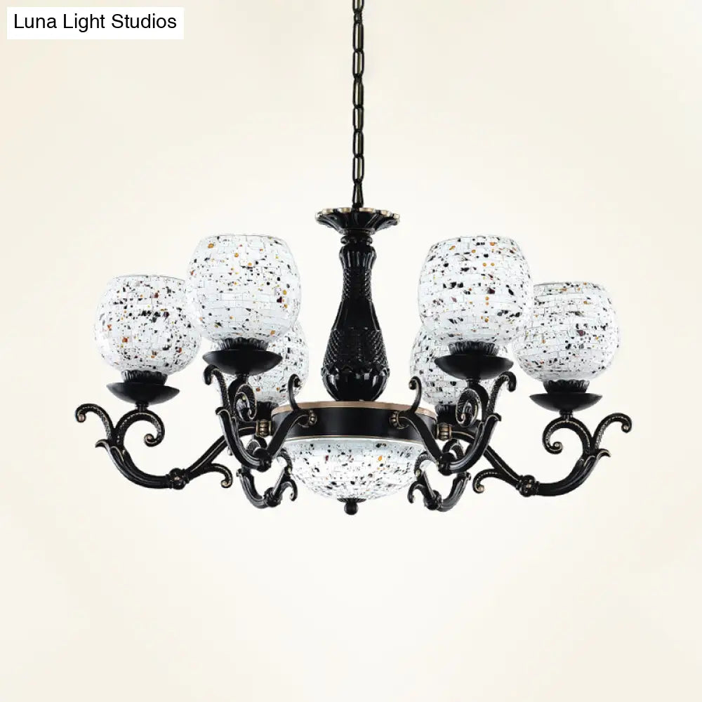Mediterranean Arched Stained Glass Pendant Chandelier - 4/6/9 Lights, Black Finish