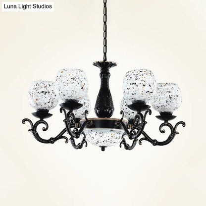 Mediterranean Arched Stained Glass Pendant Chandelier - 4/6/9 Lights, Black Finish