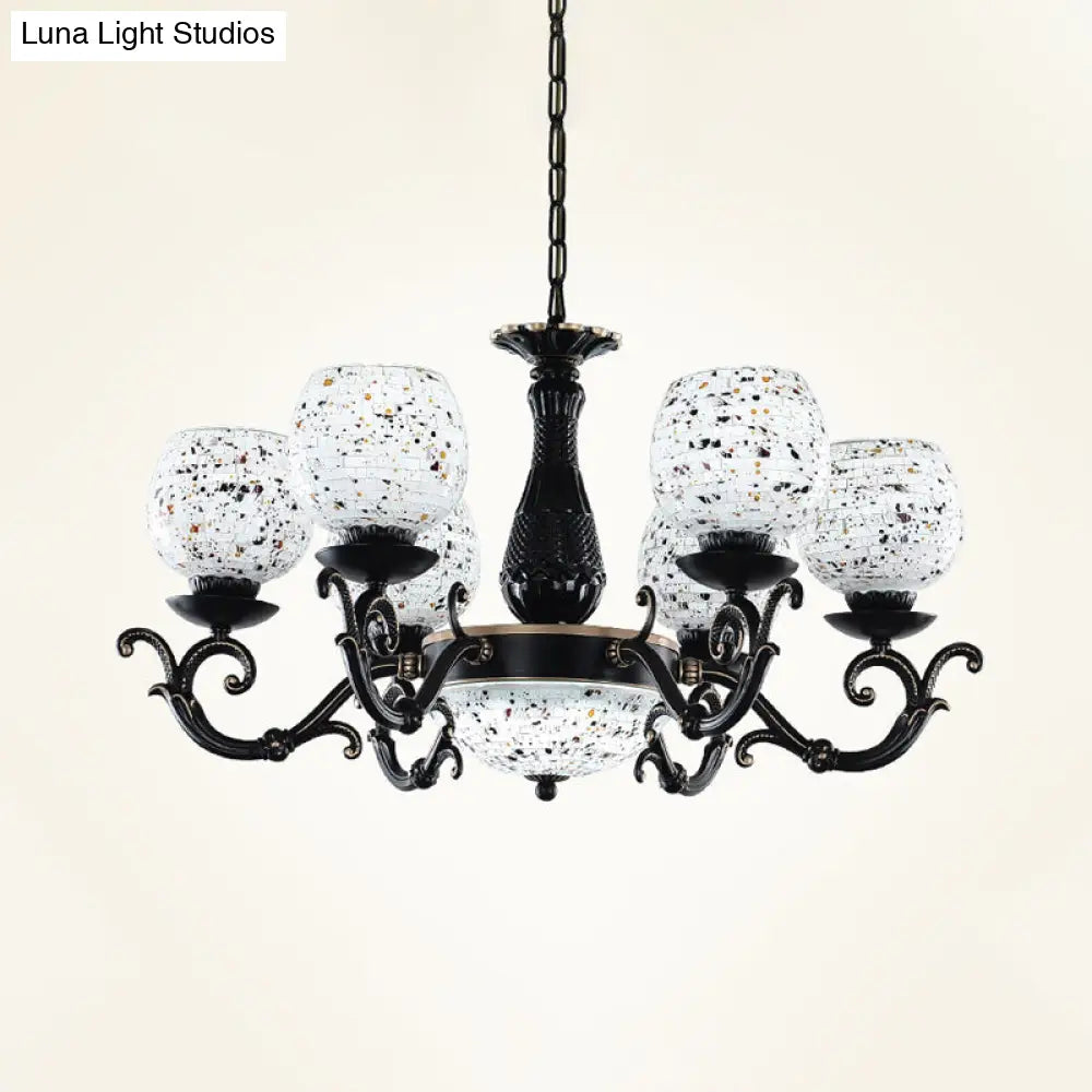 Mediterranean Arched Stained Glass Pendant Chandelier - 4/6/9 Lights, Black Finish