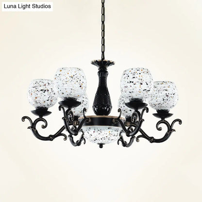 Mediterranean Arched Stained Glass Pendant Chandelier - 4/6/9 Lights, Black Finish