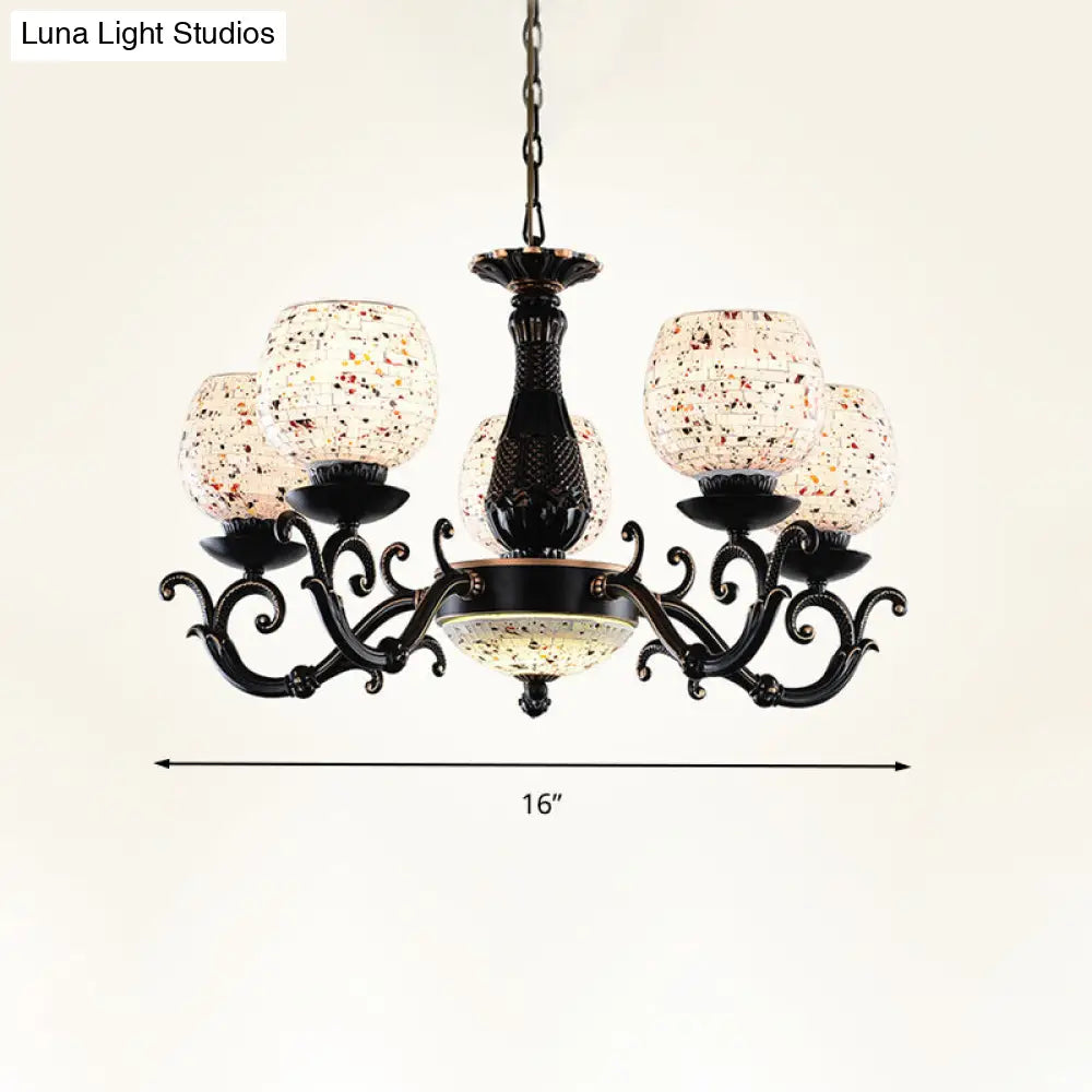 Mediterranean Arched Stained Glass Pendant Chandelier - 4/6/9 Lights, Black Finish
