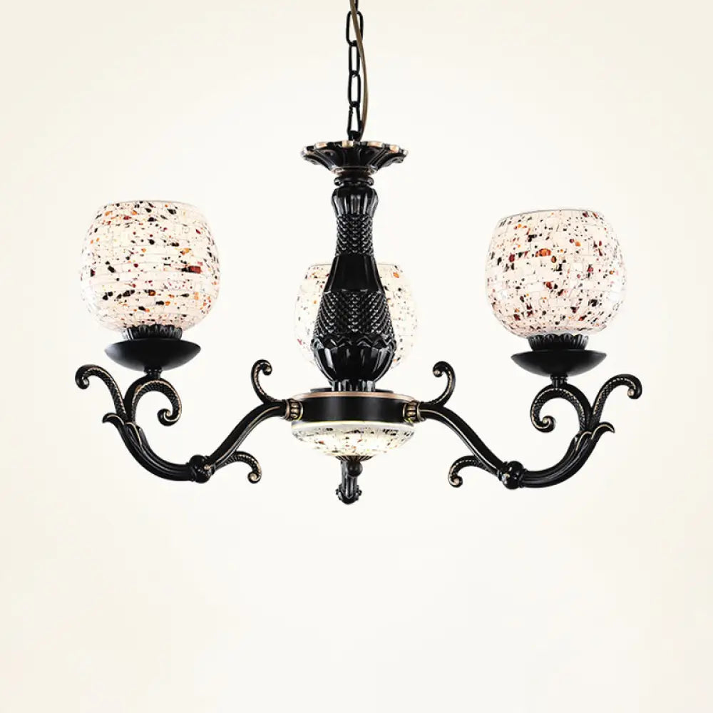 Mediterranean Arched Stained Glass Pendant Chandelier - 4/6/9 Lights, Black Finish