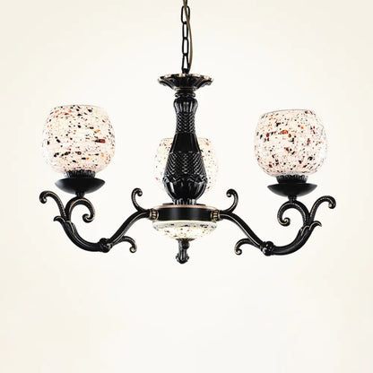 Mediterranean Arched Stained Glass Pendant Chandelier - 4/6/9 Lights, Black Finish