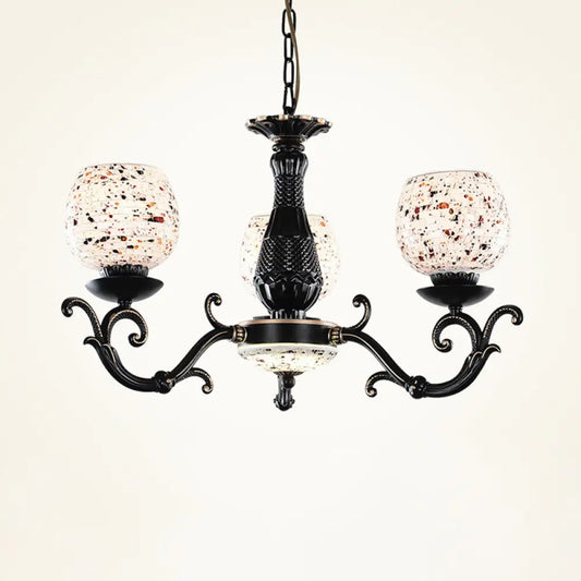 Mediterranean Arched Stained Glass Pendant Chandelier - 4/6/9 Lights, Black Finish