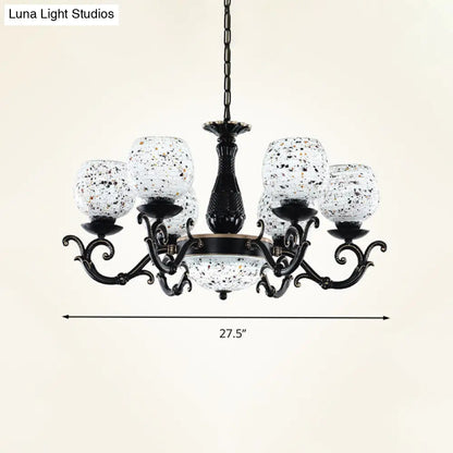 Mediterranean Arched Stained Glass Pendant Chandelier - 4/6/9 Lights, Black Finish