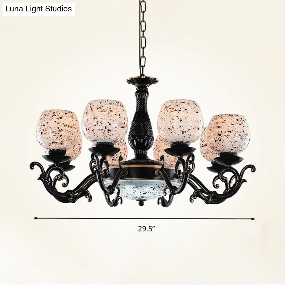 Mediterranean Arched Stained Glass Pendant Chandelier - 4/6/9 Lights, Black Finish