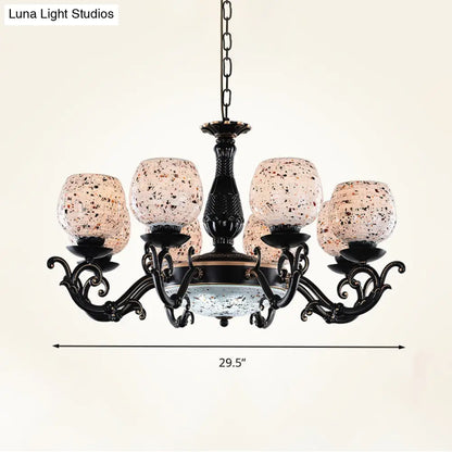 Mediterranean Arched Stained Glass Pendant Chandelier - 4/6/9 Lights, Black Finish