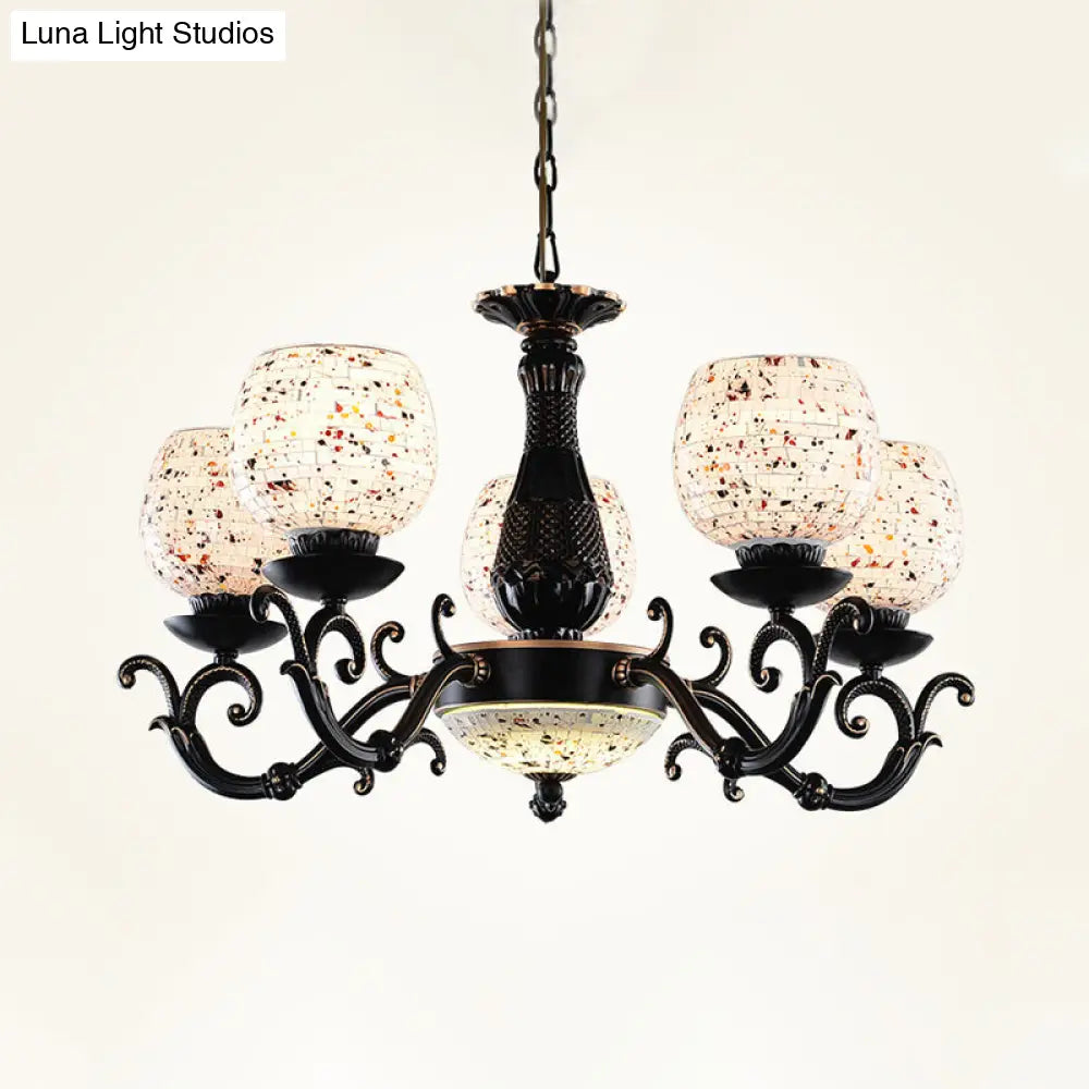 Mediterranean Arched Stained Glass Pendant Chandelier - 4/6/9 Lights, Black Finish